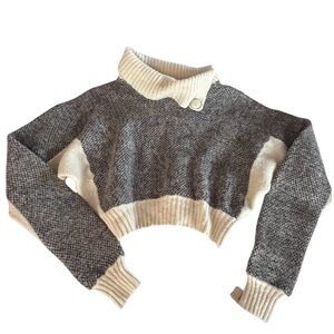 Eider Knit Vintage 100% Wool Icelandic Crop Sweater Size M Gray Cream